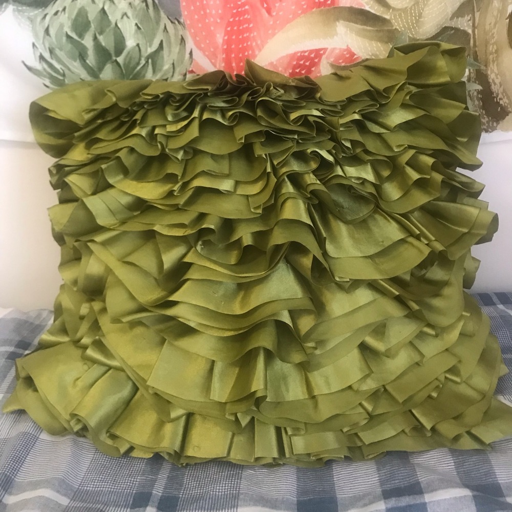 Pier 1 Green Ruffle Pillow